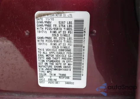 2011 Nissan Murano Sl z USA, uszkodzony, nr VIN JN8AZ1MW0BW164819